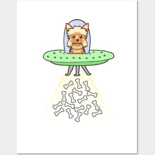 Funny yorkshire terrier dog is flying a ufo Posters and Art